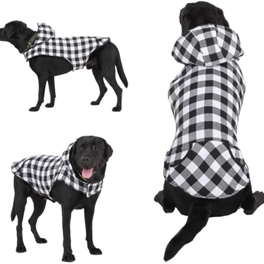 Warm Plaid Dog Hoodie Jacket, Winter Coats for dog size XL